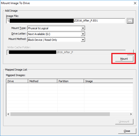 Mount Image to Drive window