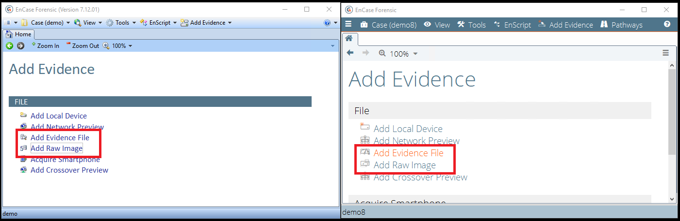 EnCase 7 and EnCase 8 Adding Evidence Items