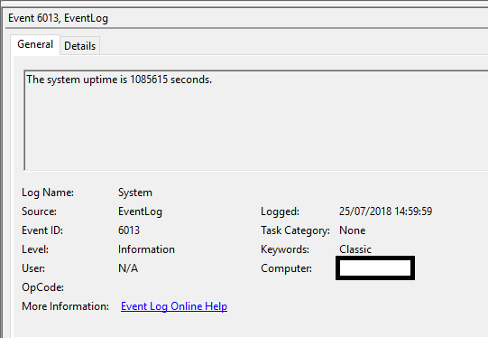 Event ID 6013 in the Windows System Log