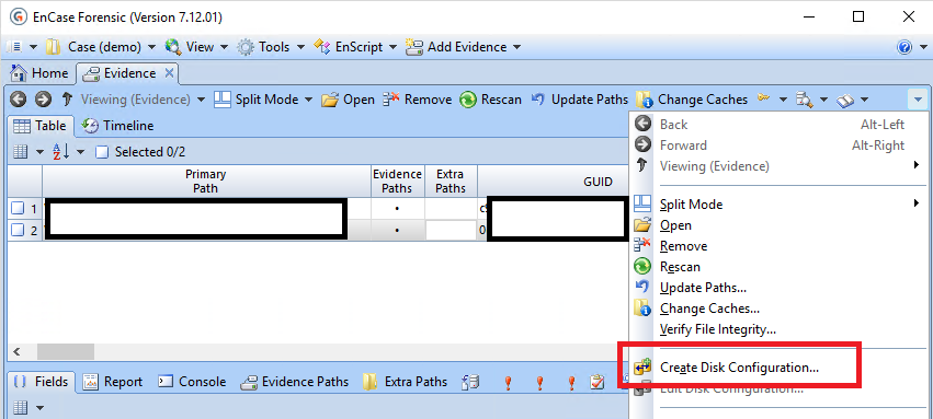 Create Disk Configuration... menu option